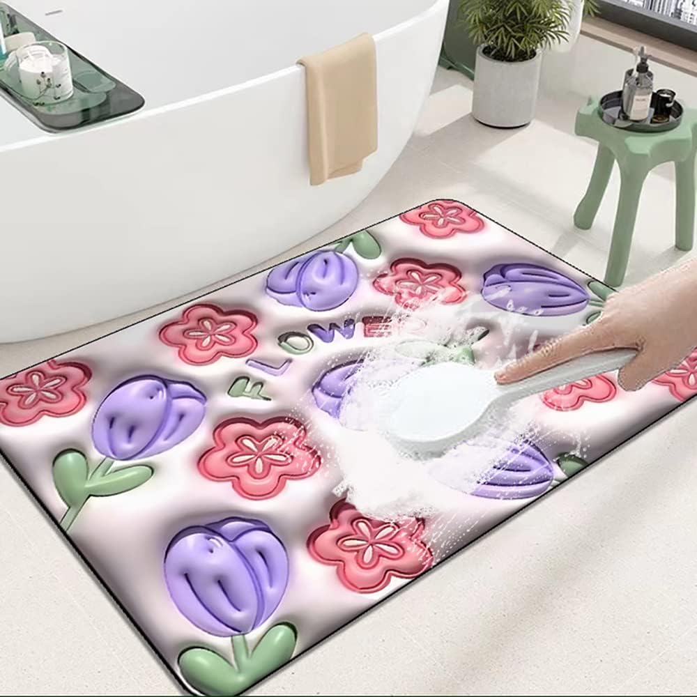 Mat Flower, Soft Diatom 3D Mud Floor, Bathroom Non-Slip Rug