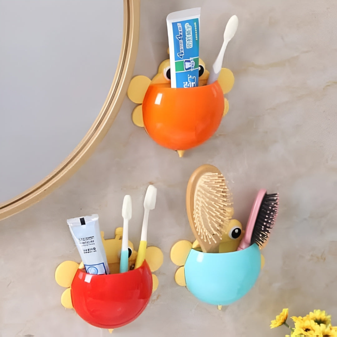 Fun bee-shaped holder keeps toothbrushes neatly stored and easy to reach.