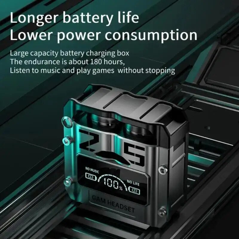 M25 Gaming Headset, Bluetooth 5.3 Low Latency Earbuds with LED Display Case