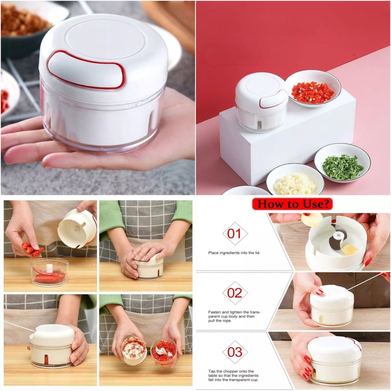 Mini Chopper Hand Chopper, for Garlic Vegetables and Herbs