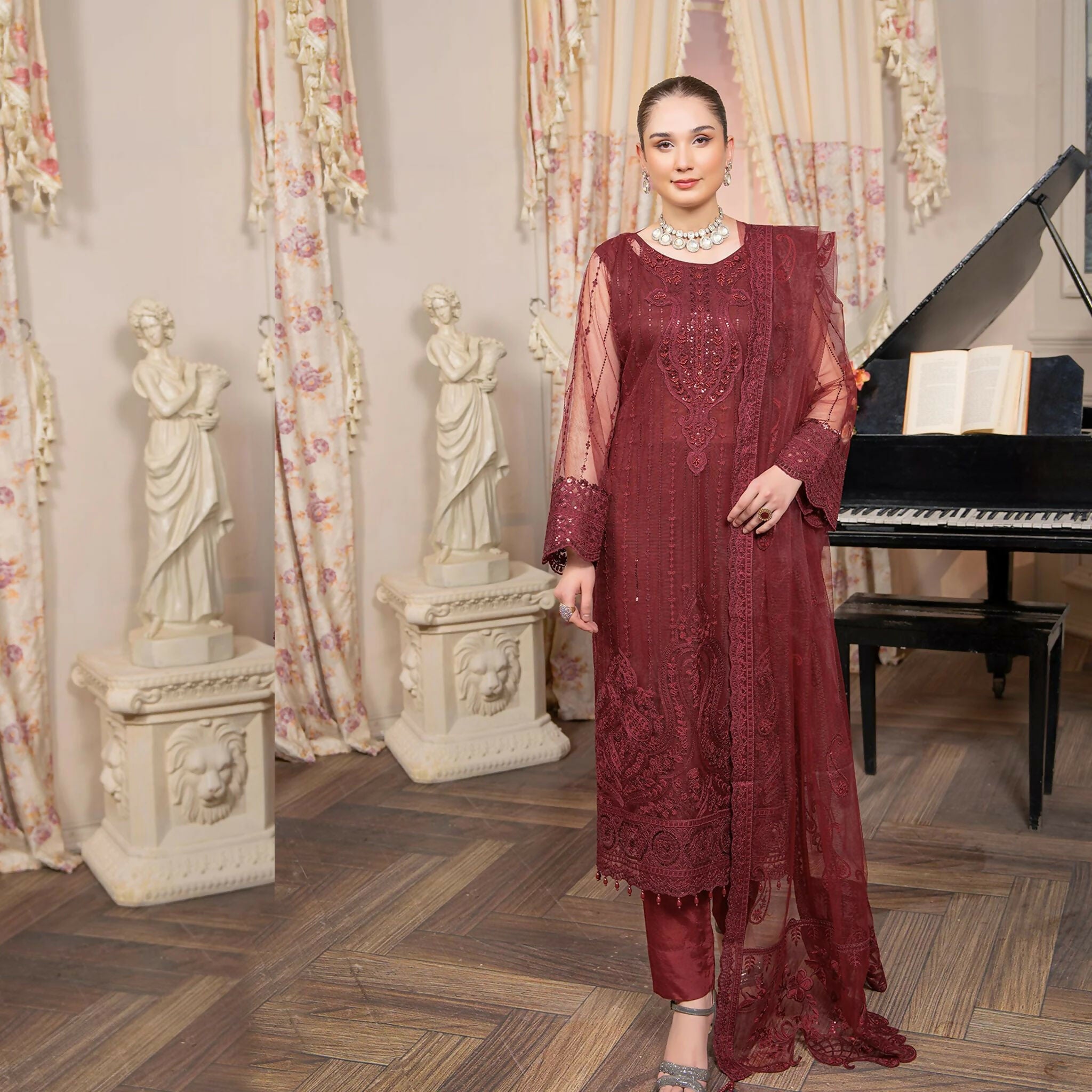 Semi-Stitched Shirt with Embroidered Adda Work