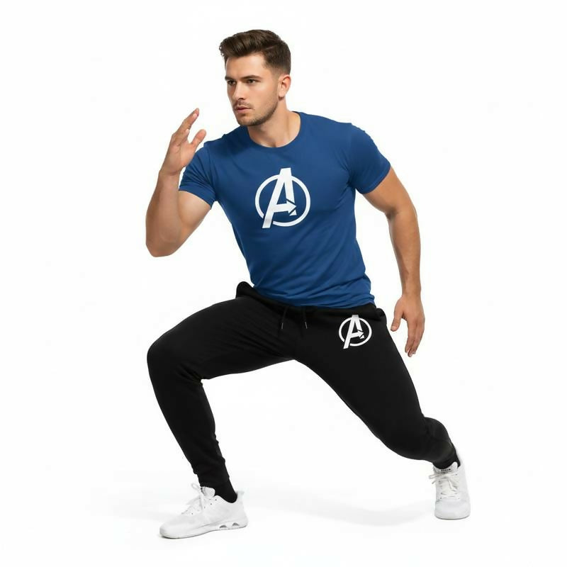 Round neck,half_sleeve casual T_Shirt with matching trouser. Trendy, comfortable aur gym, jogging aur daily wear ke Liye perfect choice _Black_Large