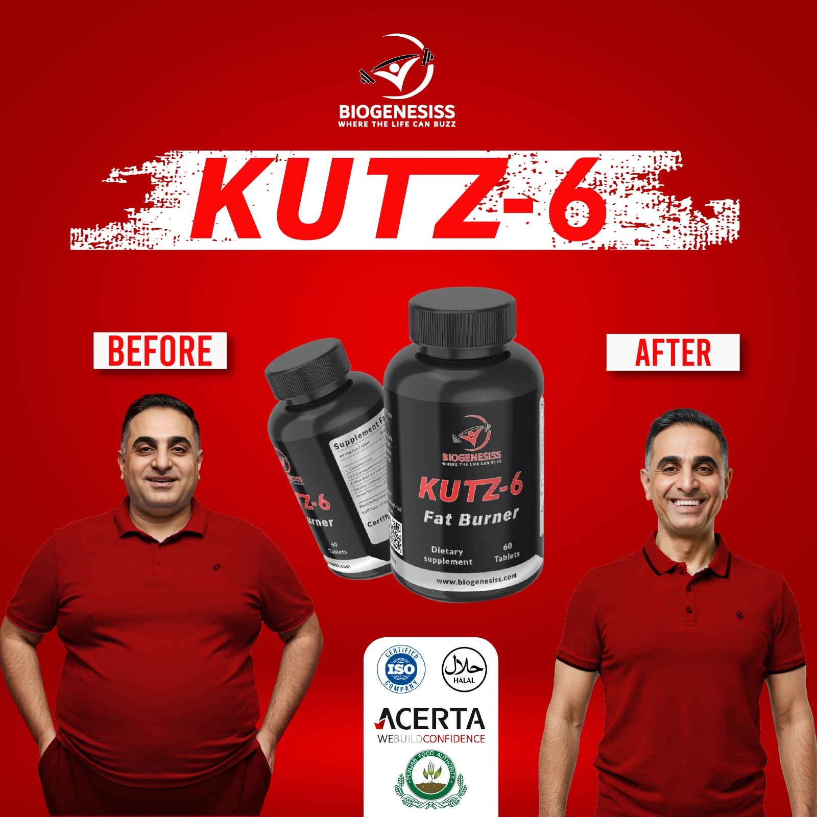 BIOGENESISS KUTZ-6 Fat Burner, Thermogenic Energy Tablets 60 Count