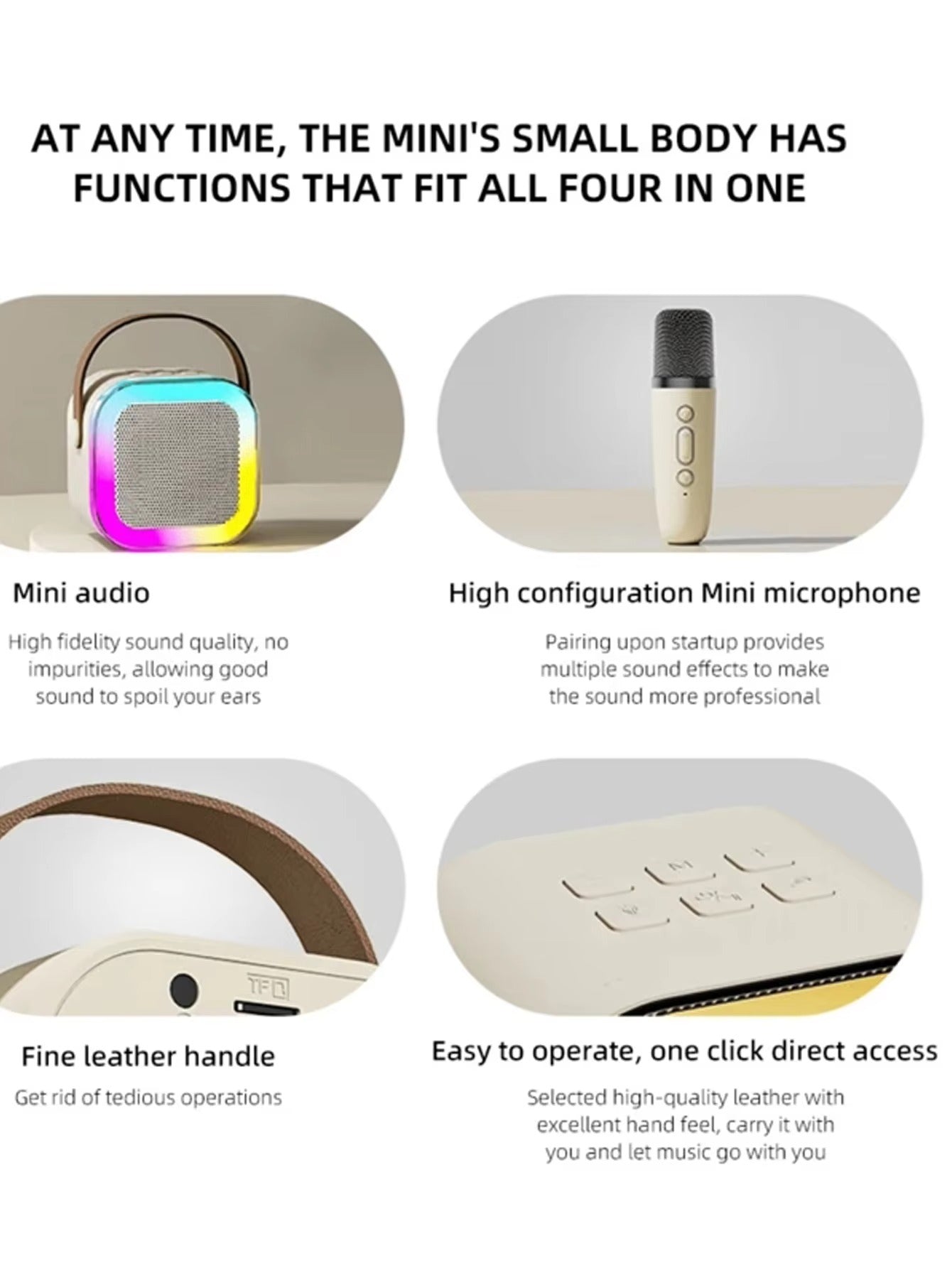 K12 Portable Bluetooth Speaker with Wireless Mic, RGB LED Lights, High Bass Rechargeable