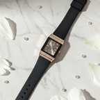 Midnight Elegance Rose Gold Rectangular Watch