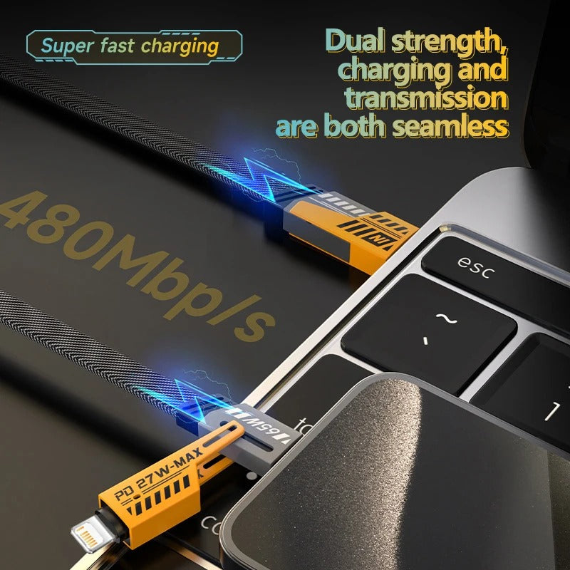 4 In 1 Data Cable With USB-C And Lightning Connectors Braided Design