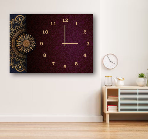 Wooden Wall Clock With Digital Printed Mandala Artwork for Home Décor