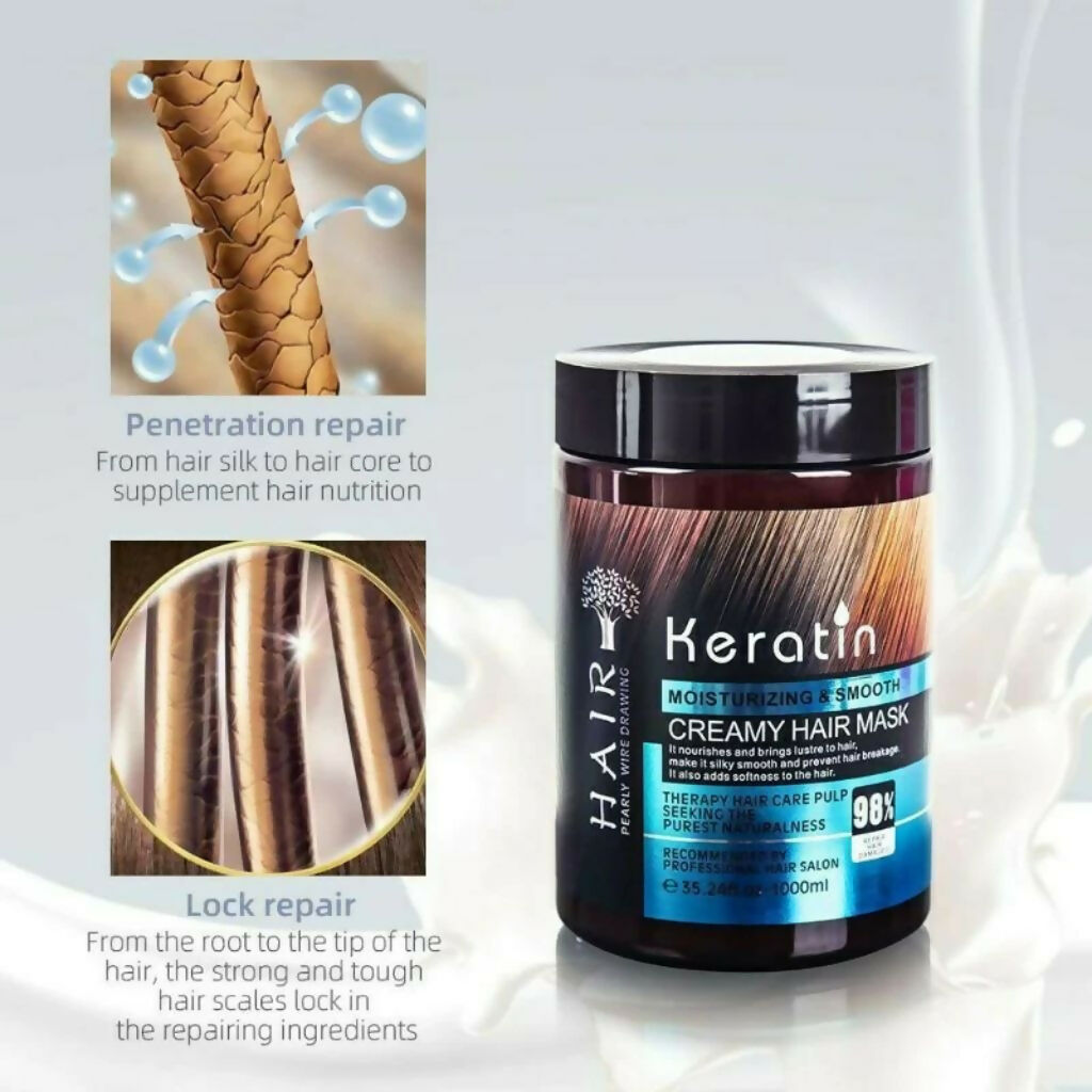 Keratin Creamy Hair Mask 1000g, Deep Smoothing & Anti-Frizz