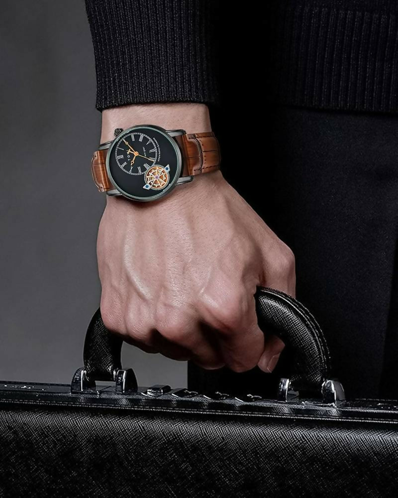 Men's watch Analog Leather wrist qatch_Elwgant Quartz watch with Double strap&3ATM waterproof (Random Color)