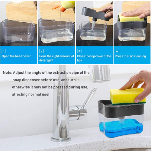 2-In-1 Soap Pump Dispenser With Sponge Holder For Kitchen Sink