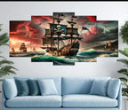 Pirate Ship Ocean Voyage Wall Art.  5-Piece Canvas Set