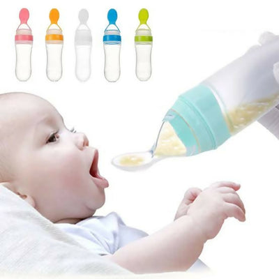 Baby Spoon Feeder Silicone Bottle Feeding (Random Color)