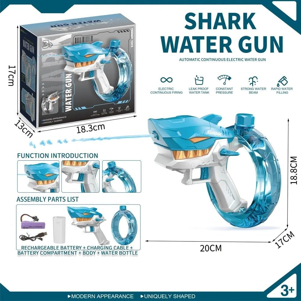 Rechargeable Shark Water Gun, High Pressure Electric Water Blaster Toy for Kids