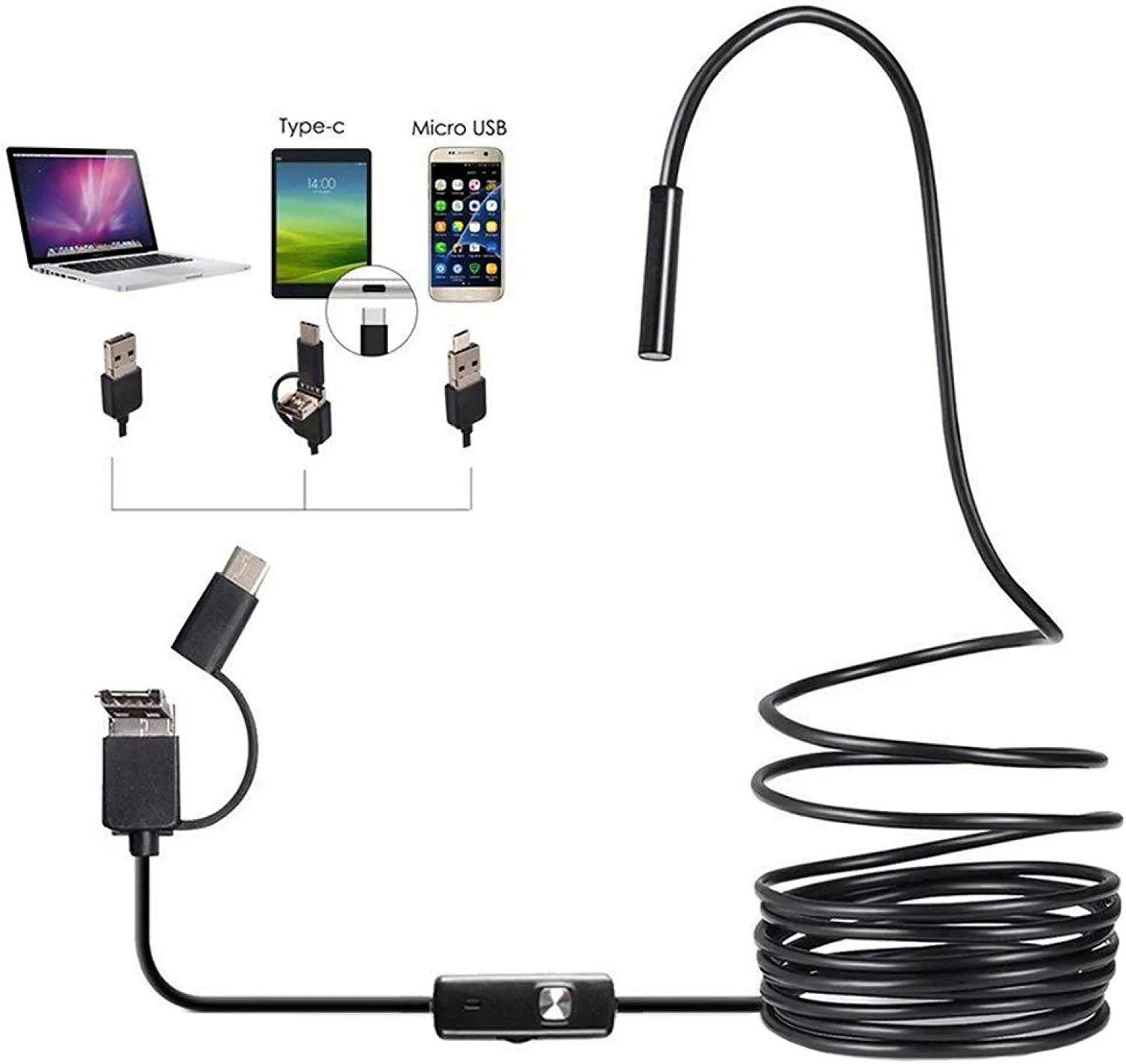 3-in-1 Type C / Micro USB / USB Endoscope Camera – 3.5M HD Inspection Tool