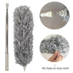 Microfiber Gray Fan Duster – Extendable Stainless Steel Long Pole & Bendable Washable Cleaning Brush