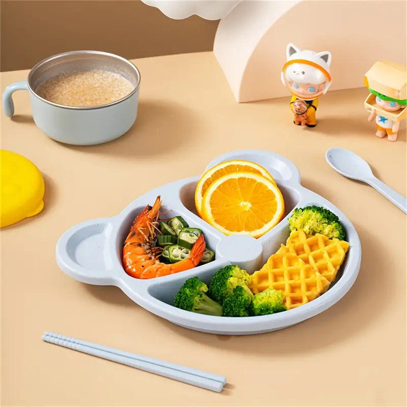 Cartoon Bear Divided Plate, with Spoon and Fork, for Kids - 5 Pcs