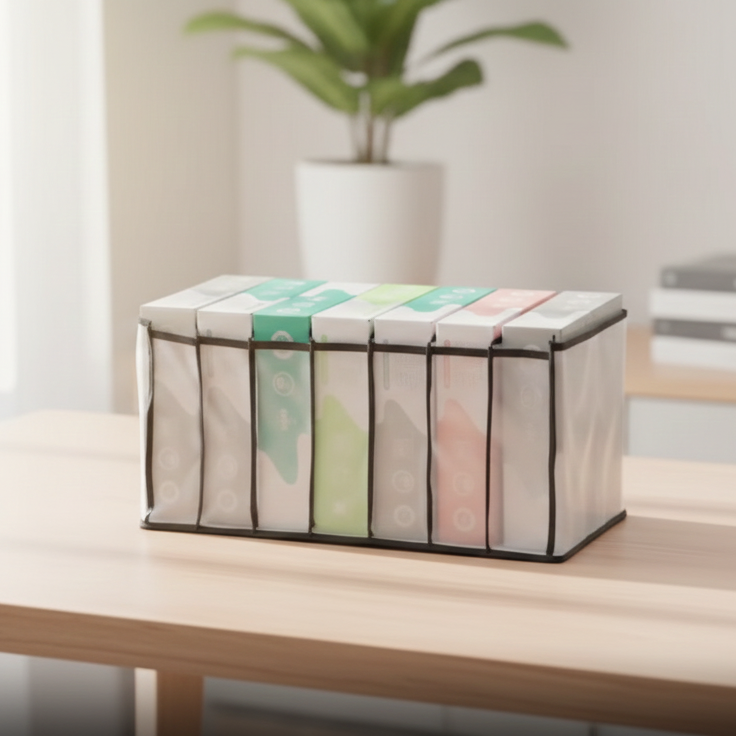 Grid Non-Woven Clothes Organizer Foldable Wardrobe Storage Box
