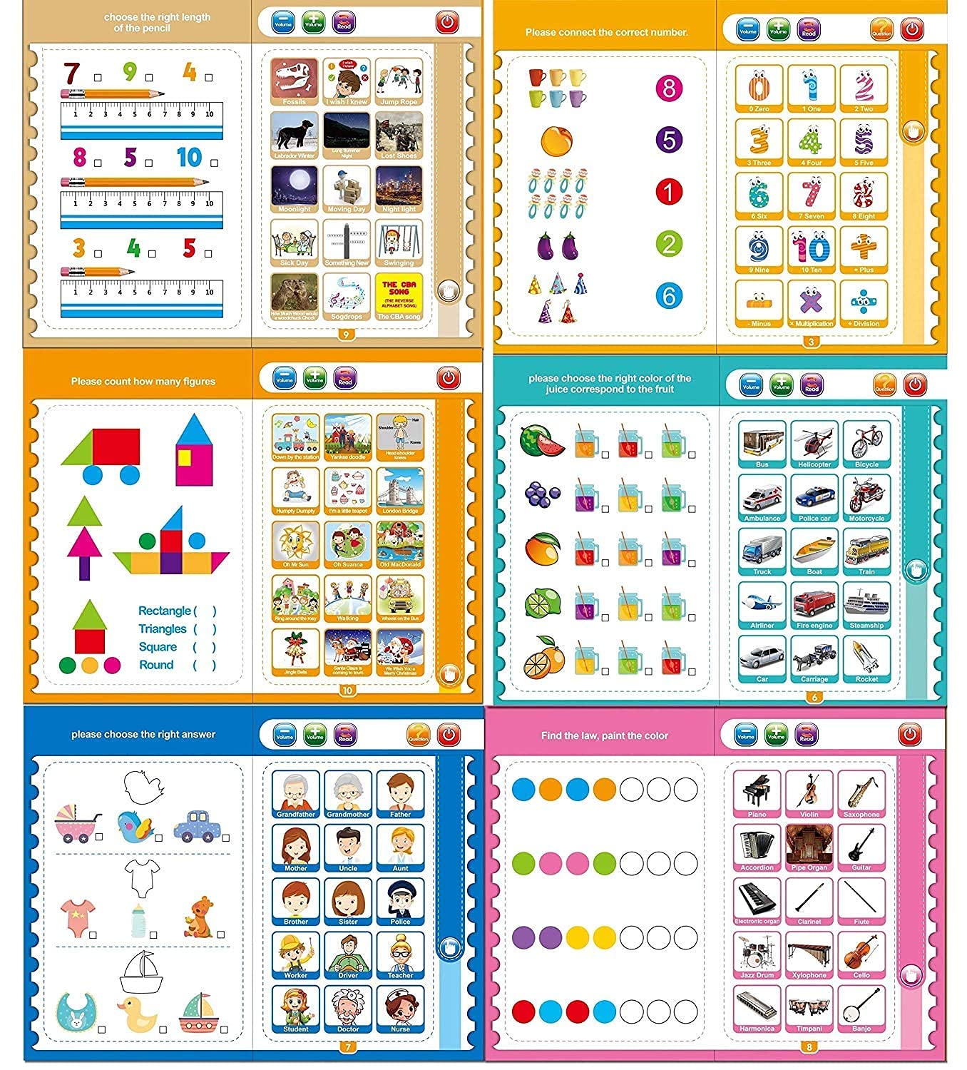 Interactive Learning Book, with Letters Numbers and Music for Kids
