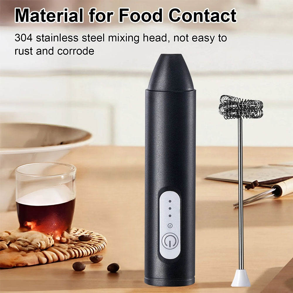 USB Rechargeable Handheld Milk Frother with Stainless Steel Whisk