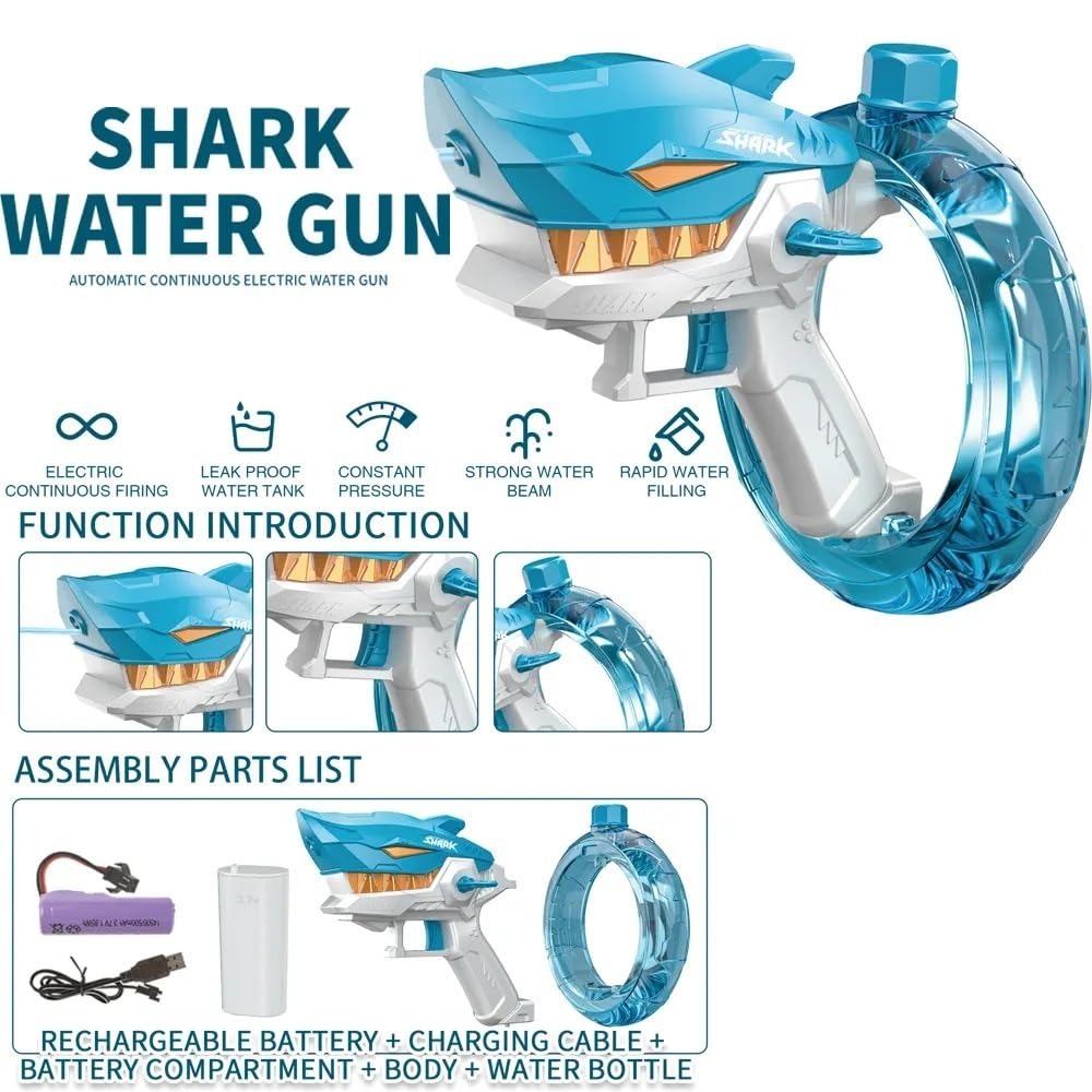 Rechargeable Shark Water Gun, High Pressure Electric Water Blaster Toy for Kids