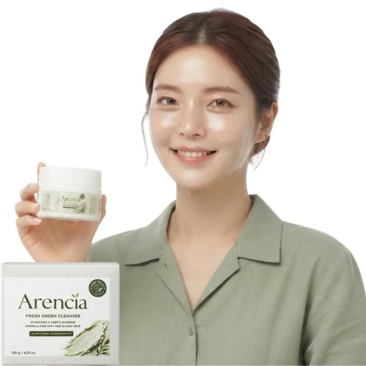 Arencia Fresh Green Rice Mochi Cleanser | Low pH Facial Cleanser with Rice Powder & Green Tea | Hydrating Deep Cleansing | 120g
