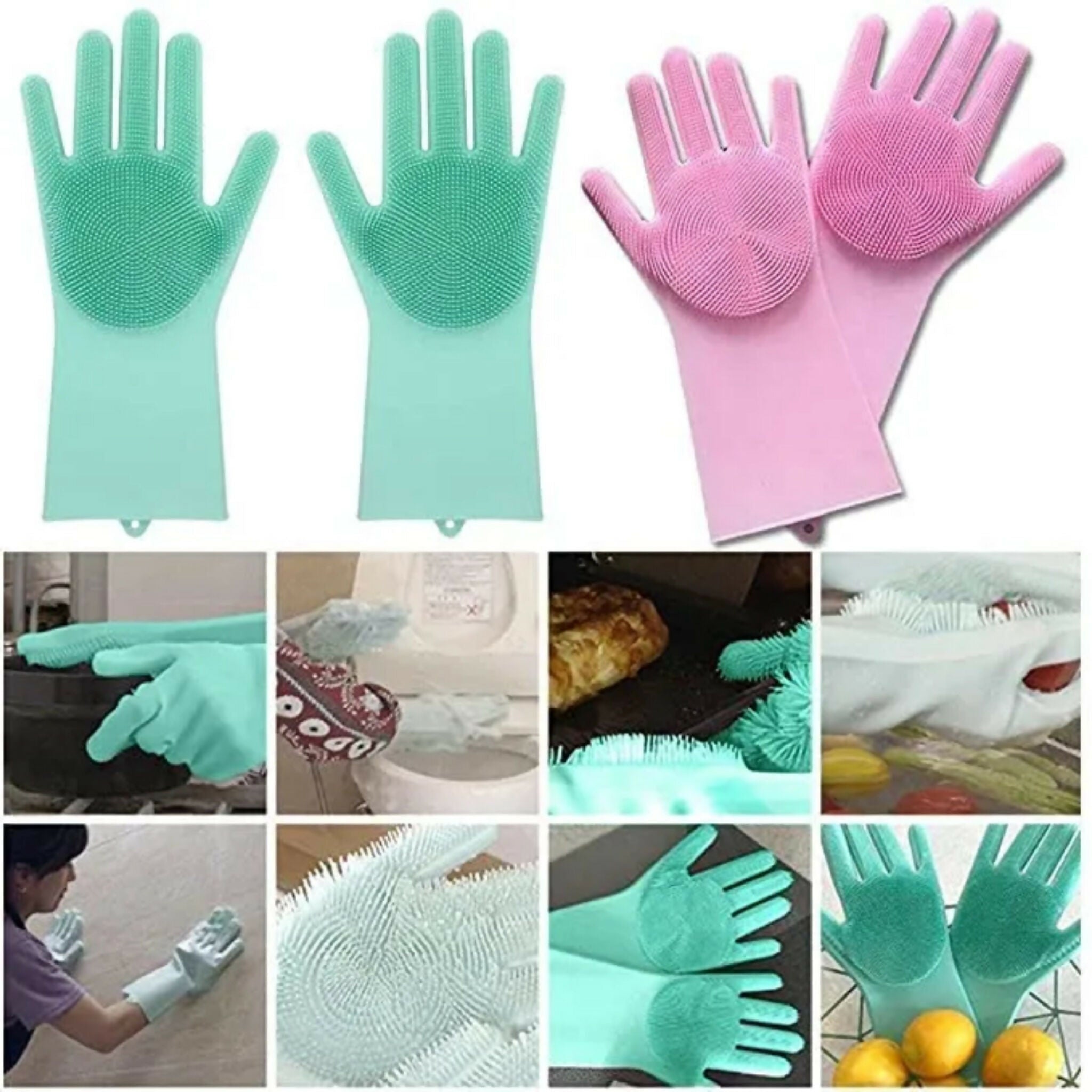 Silicone Dishwashing Gloves Pair | Reusable Heat Resistant Scrubber Cleaning Gloves