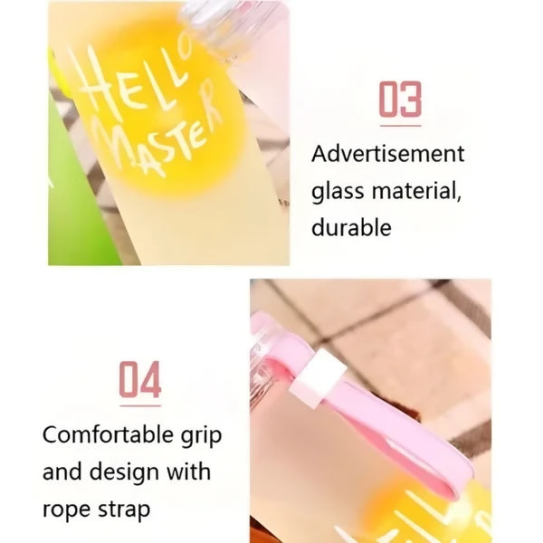Blue Frosted Glass Water Bottle | Leak-Proof Insulated Bottle with Hello Master Decal Logo | 400ml