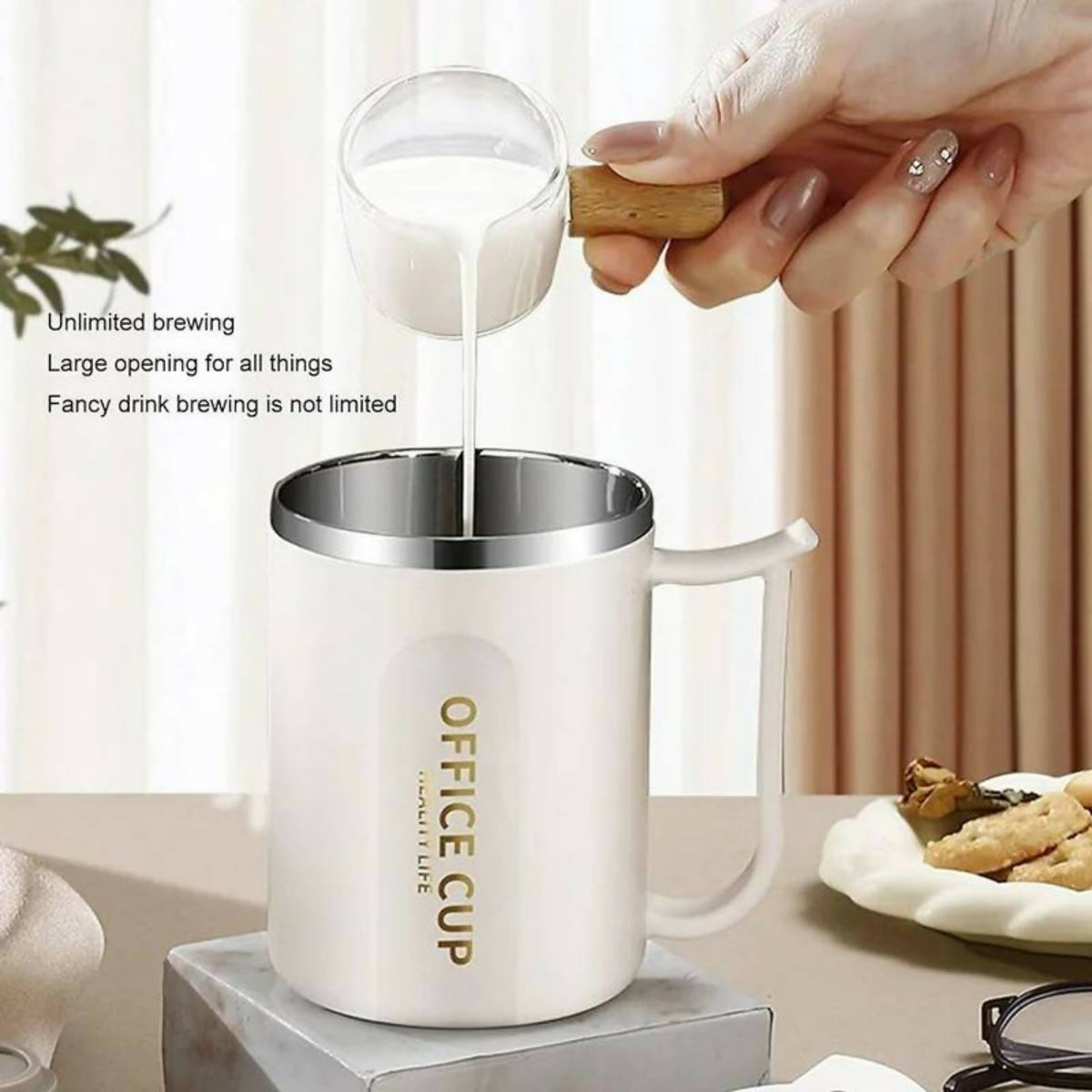 Stainless Steel Insulated Coffee Mug with Spoon | Anti-Slip Bottom | Office & Home Use