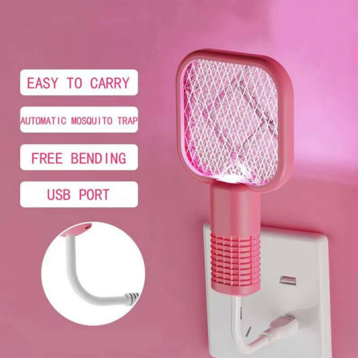 Mini USB Rechargeable Mosquito Racket with UV Light | Electric Bug Zapper & Fly Swatter