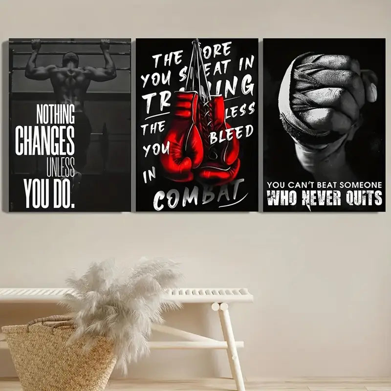3 Piece Boxing Motivational Wall Art Set 8x11 Inches