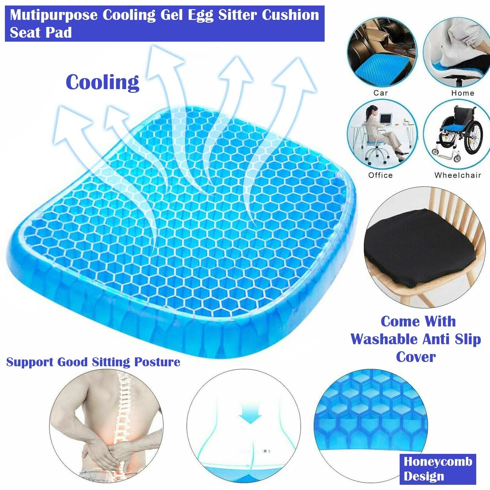 Egg Sitter Honeycomb Gel Seat Cushion, Pressure Relief Chair Pad