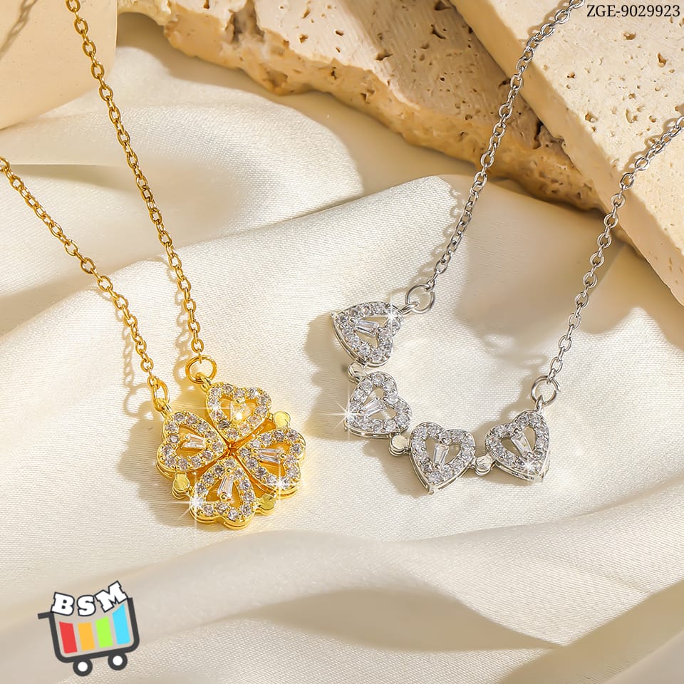ZGE-923 Korean Magnetic 4 Leaf Clover Pendant Necklace – 2 Way Wearable Design
