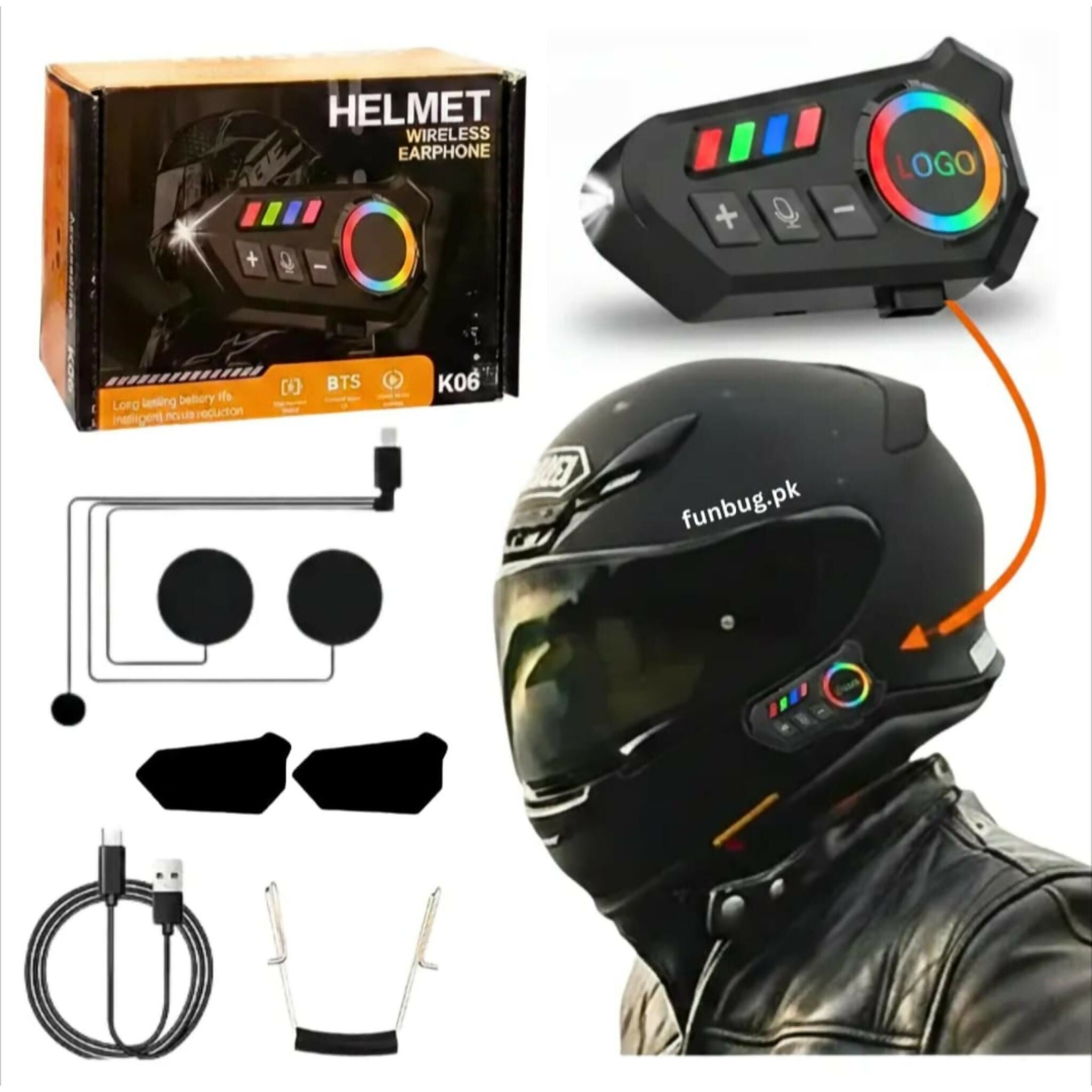 K06A Motorcycle Helmet Bluetooth Headset – BT 6.0 Wireless Earphone with CVC Intelligent Noise Reduction, IP67 Waterproof, 800mAh Battery & Type-C Fast Charging