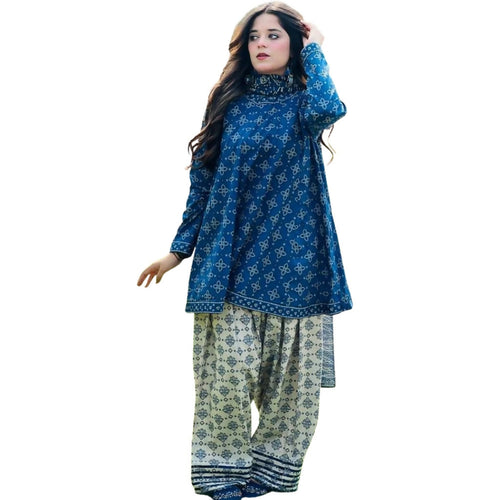 Swiss Lawn 3 Piece Stitched Suit, Printed Blue Design, for Women