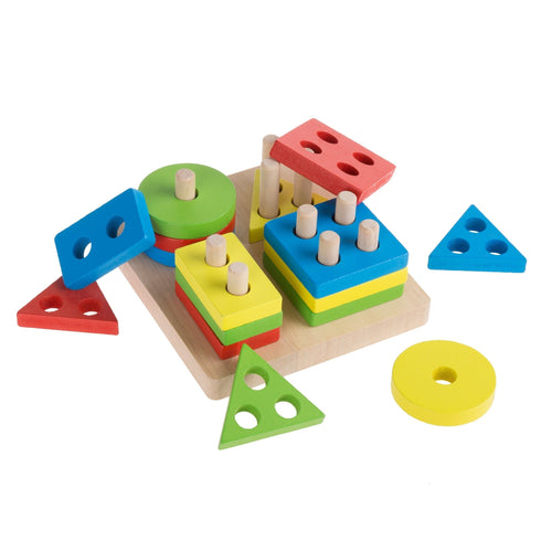 Wooden Puzzle Geometric Shape Sorter Learning Game for Kids