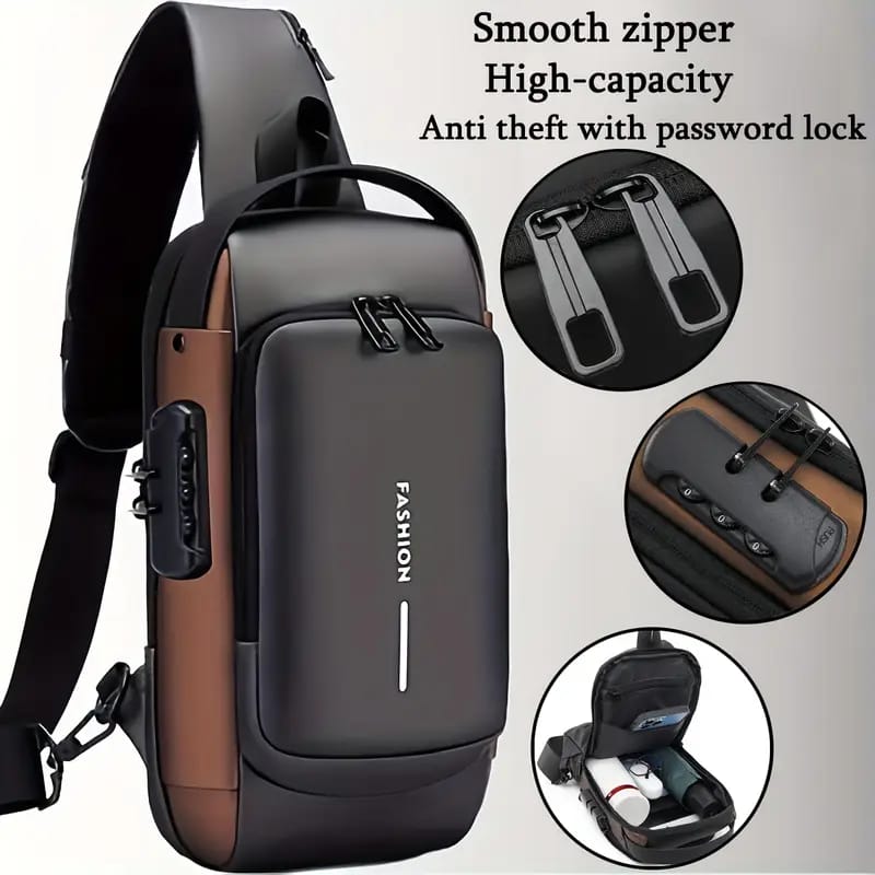 Fashion Men Sling Bag Pack with Lock Waterproof, for Men