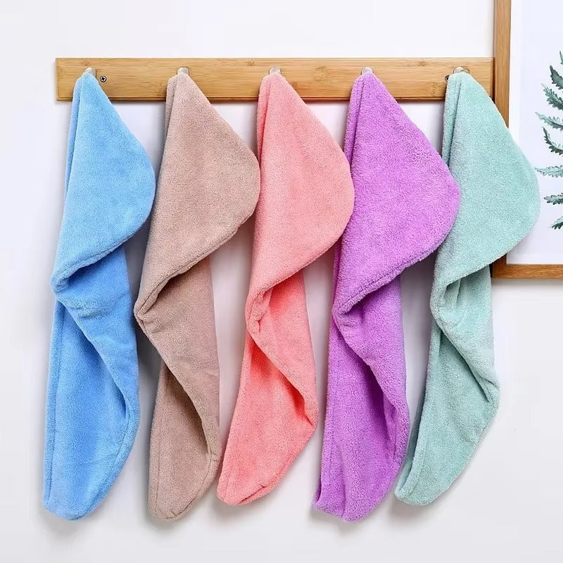Microfiber Hair Drying Towel Cap Quick Absorb With Button Loop