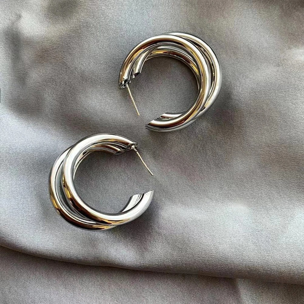 Earrings, Punk Oval Hoop Metallic Geometric U Shape