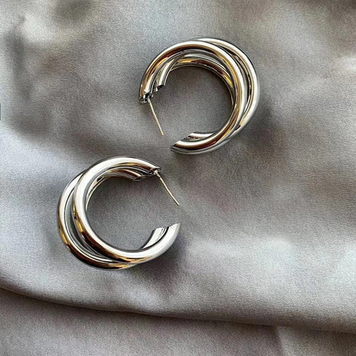 Earrings, Punk Oval Hoop Metallic Geometric U Shape