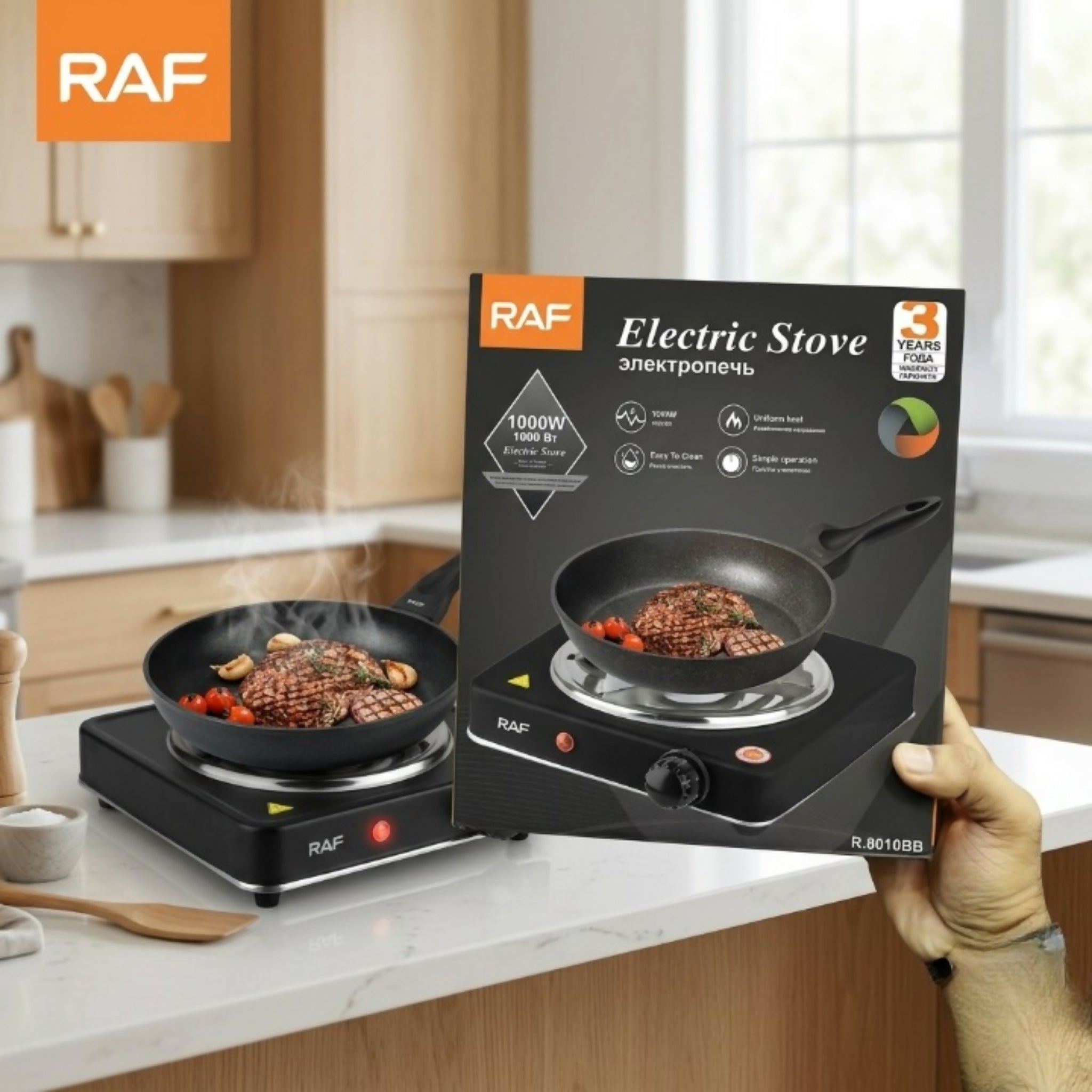 RAF 1000W Single Electric Stove – Portable Hot Plate Cooker with Adjustable Temperature & Overheat Protection
