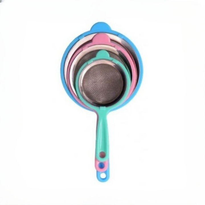 Colorful Stainless Steel Mesh Tea Strainer with Plastic Handle – Fine Sieve for Kitchen Use – LARGE