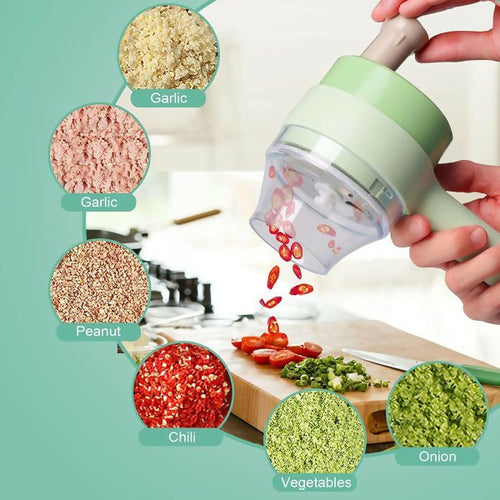 4 in 1 Handheld Electric Vegetable Cutter Wireless Food Processor for Garlic Pepper Chili Onion Celery Ginger Meat with Brush