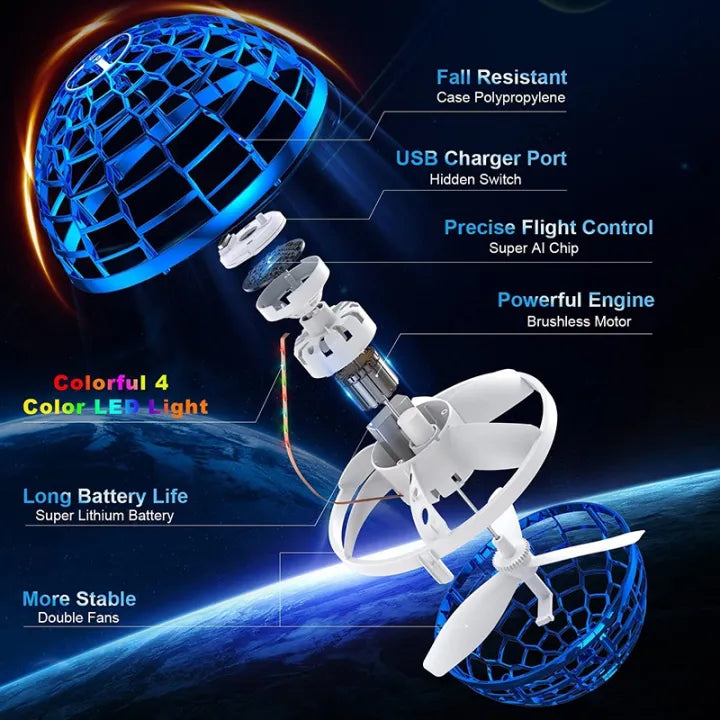 Flying Orb Ball, Hand Controlled Drone Toy with LED Lights