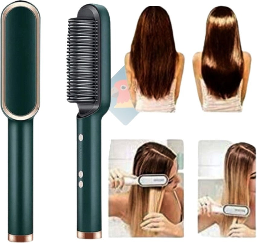 2-in-1 Hair Straightening Brush – Electric Styling Comb for Girls