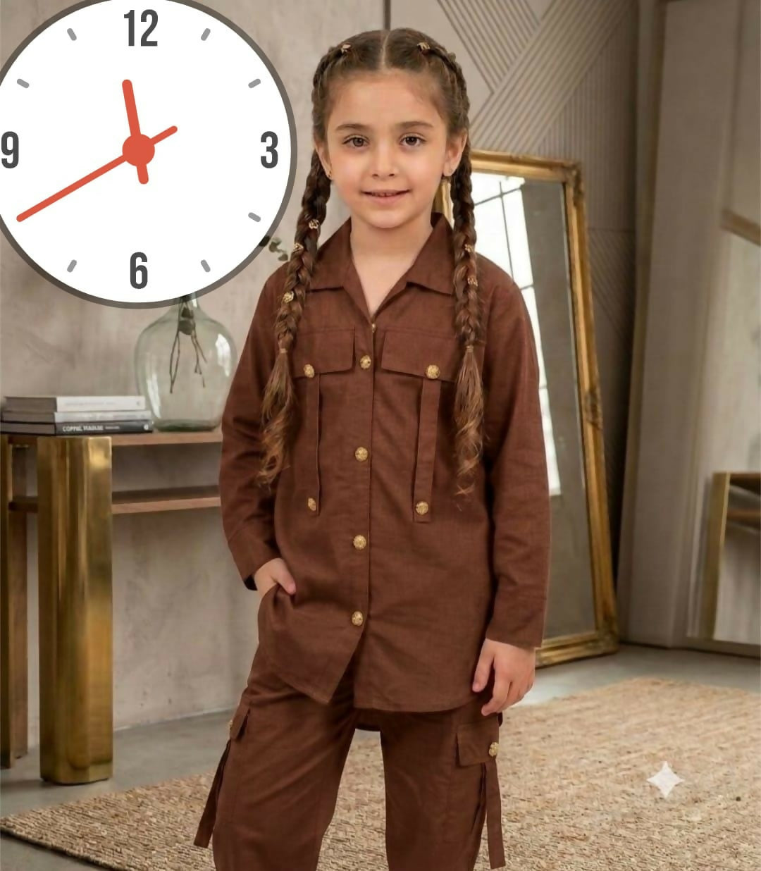 Front Pocket Shirt With Cargo Pockets Kids 2PCS Front Pockets With Attached Button Shirt With Pocket Cargo Kids Cotton 2Pcs