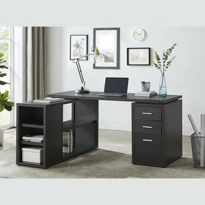 Ariel L-Shaped Office Desk, Espresso Finish, Executive Design & Storage Drawers
