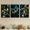Butterfly Floral Wall Art, 3-Piece Wooden Sticky Tile Panels 8x11” with Adhesive Tape