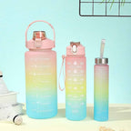 Motivational Water Bottle Trio, 2L + 900ml + 300ml BPA-Free Set