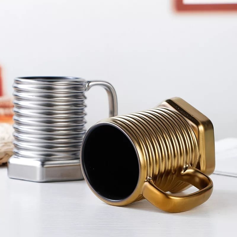 Screw Shape Ceramic Coffee Mug – Novelty Porcelain Bolt Design