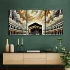 Khana Kaba Wooden Wall Art, 3 Piece Islamic Frame Set